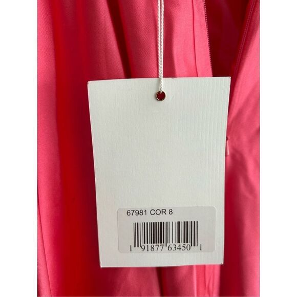 Mac Duggal 67981 Tie Shoulder Sweetheart Satin Ballgown Coral Women's Size 8 - Picture 7 of 10